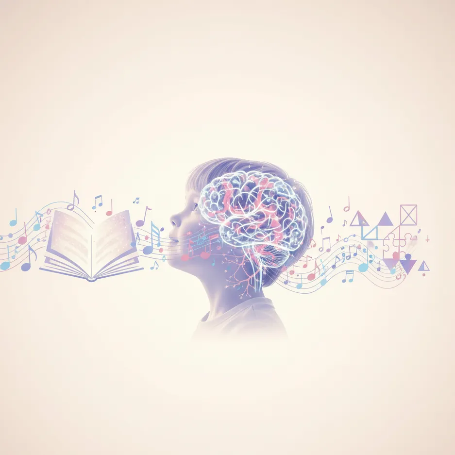 Toddler brain lighting up with music and patterns for cognitive development